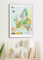 Poster In Witte Lijst - Kaart Europa Landen & Hoofdsteden - Educatief - Schoolplaat - Large 70x50
