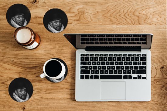 Sous- Sous-verres pour verres - Ronds - Willem I - Adriaen Thomasz - Zwart - Wit - 10x10 cm - Sous-verres - 6 pièces