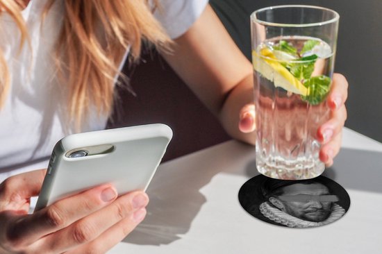 Sous-verres pour verres - Rond - Portrait de Guillaume Ier - Adriaen Thomasz - Zwart - Wit - 10x10 cm - Sous-verres en verre - 6 pièces