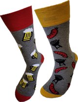 Verjaardag cadeau - BBQ & Bier - Grappige sokken - Schildpadsokken - Leuke sokken - Vrolijke sokken - Luckyday Socks - Cadeau sokken - Mismatch - Socks waar je Happy van wordt - Maat 42-47