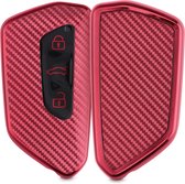 kwmobile autosleutelhoes voor VW Golf 8 3-knops autosleutel - TPU beschermhoes - sleutelcover - Carbon design - rood