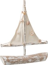 Boat+sails+shells branches fir wood white wash large