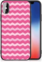 Smartphone Hoesje Geschikt voor iPhoneX | Xs Bumper Hoesje met Zwarte rand Waves Pink