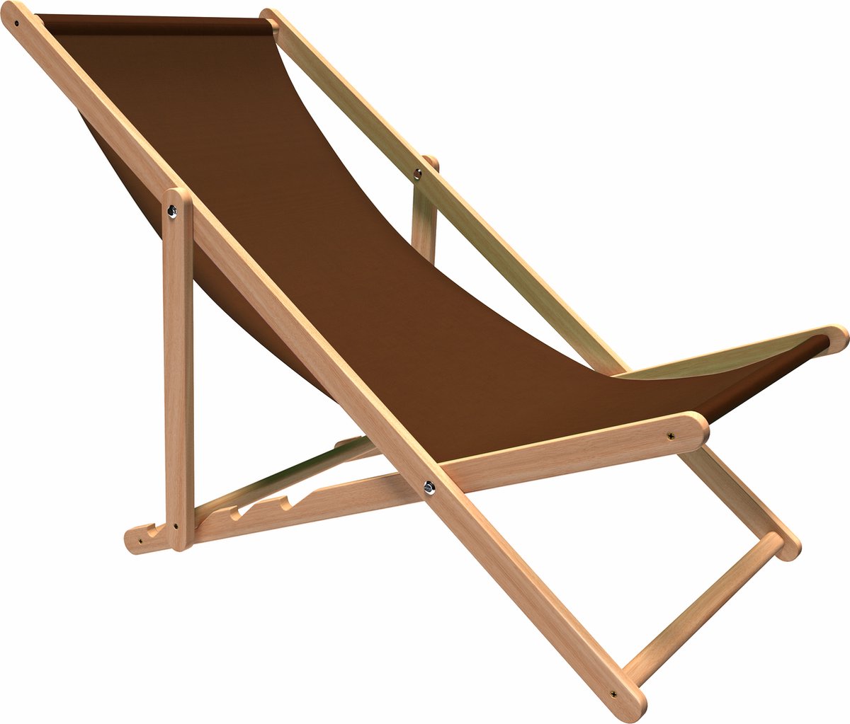 Strandstoel Holtaz - Inklapbaar - Hout - Comfortabele zonnebed - ligbed met verstelbare lighoogte - houten frame met stoffen - Donker bruin