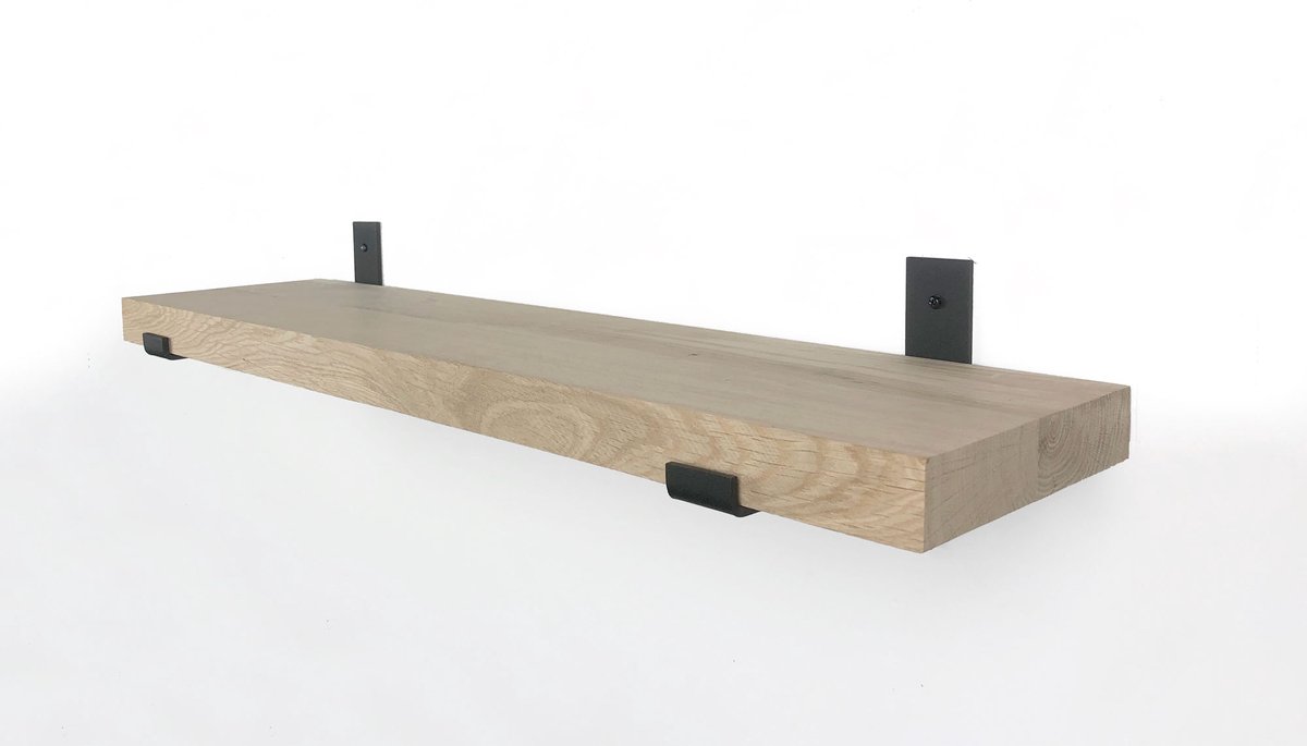 Eiken wandplank 60 x 20 cm 40mm inclusief industriele plankdragers - Plankjes aan muur - Wandplank industrieel - Fotoplank
