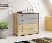 Kindercommode Kendall - Grijs - Eiken - 90 cm - ACTIE