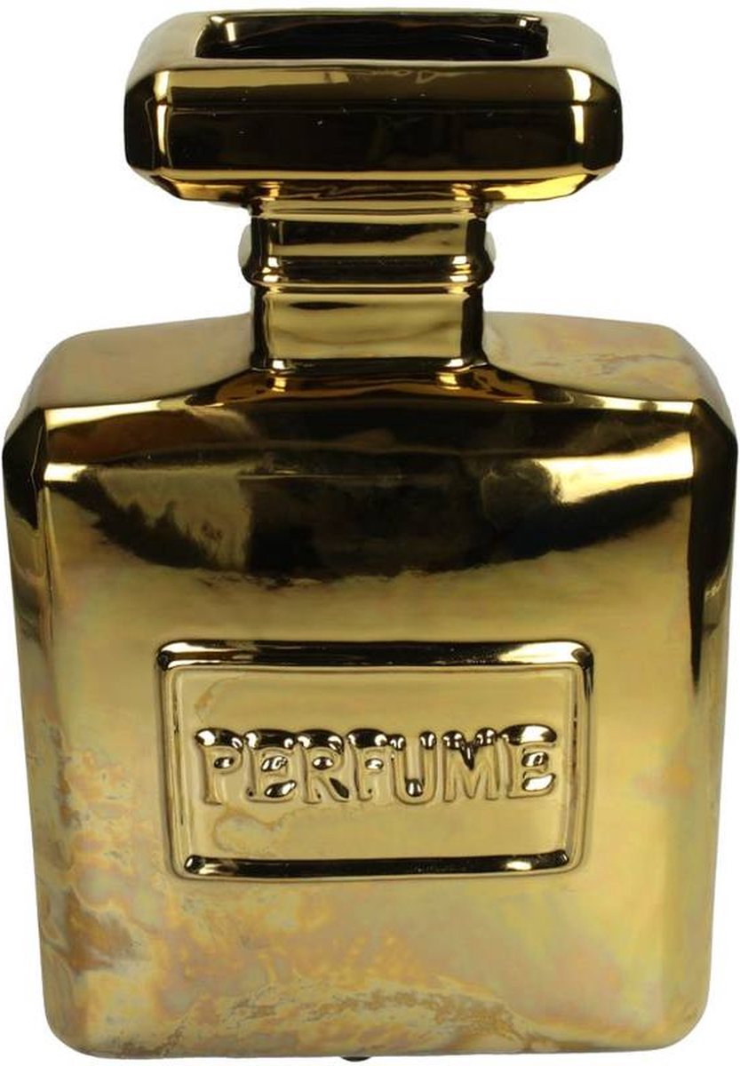 Kersten Vaas parfum fles Goudkleurige bloemenvaas Valentijn cadeau voor hem Luxe vazen Hotel chique Vaas voor droogbloemen 20x9x30cm