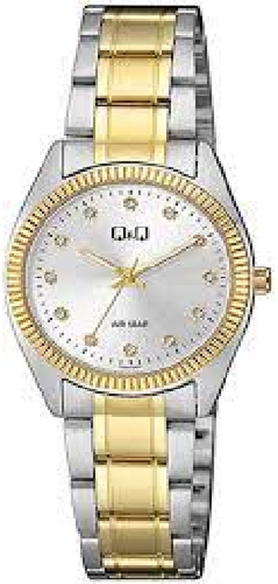 QQ QZ65J401Y - Horloge - Analoog - Dames - Vrouwen - Stalen band - Rond - Metaal - Bolletjes-Briljante stippen - Zilverkleurig - Goudkleurig - 5ATM