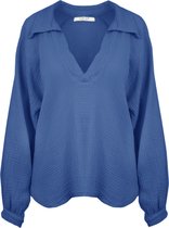 Blouse Olivia - Mousseline Katoenen Blouse - Ruimvallend - Kobaltblauw