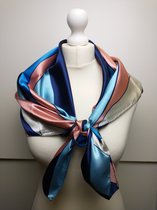 Vierkante dames sjaal Sofia fantasiemotief donkerblauw grijs roze lichtblauw