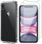 Hoesje geschikt voor iPhone XR - Anti Shock Siliconen Case Transparant Hoes - 2x Screenprotector Gehard Glas Beschermglas Tempered Glass Screen Protector Glas