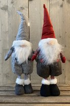 kerst - gnome - kerstkabouter - 60cm hoog - rood/grijs - staand