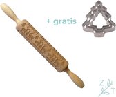 ZijTak Kerst deegrol + GRATIS uitsteekvormpje* - koekjes bakken - hert motief - christmas - uitsteken - hout - cadeautip