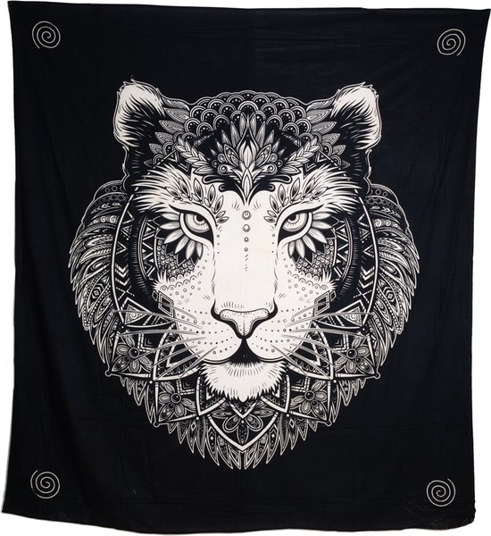 Authentiek Wandkleed Katoen Leeuw Zwart/Wit (225 x 200 cm)