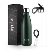 ZEUZ Premium RVS Thermosfles & Drinkfles - Isoleerfles – Waterfles met Rietje - BPA Vrij – 500 ml - Mat Groen