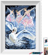 Artstudioclub®  Diamond painting volwassenen 25x30 cm witte zwaan & meisjes