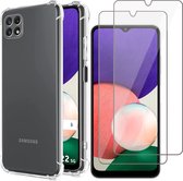 Samsung A22 Hoesje - Samsung Galaxy A22 5G Back Cover Anti Shock Siliconen Case Transparant Hoes - 2x Screenprotector Gehard Glas Beschermglas Tempered Glass Screen Protector
