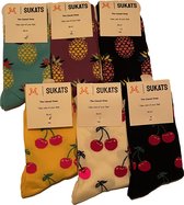Sukats® The Casual Ones - 6 Paar - Maat 36-41 - Dames - Zwart/Wit en Kersen - Mix - Happy Fun Colorful Socks - Vrolijke Sokken