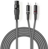 Nedis Gebalanceerde Audiokabel | XLR 3-Pins Female | 2x RCA Male | Vernikkeld | 3.00 m | Rond | PVC | Donkergrijs | Kartonnen Sleeve