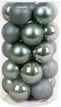 Oneiro's Luxe Kerstballen MEGA LUXE SET van 24 Eucalyptus - ø80 mm - 24 stuks - aqua blauw - groen - kerstbal - luxe verpakking – kerstcollectie – kerstdecoratie – kerstboomhanger – kerstvers
