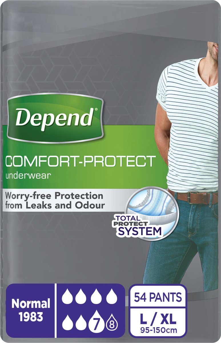 Goedkoopste Depend Normal - L/XL - Incontinentie mannen - Incontinentiebroekjes voor urineverlies - 54 stuks