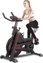 Hometrainer fiets - speedbike - met vliegwiel van 8 kg -Traploze snelheidsregeling - Maximaal 150 KG -zwart rood