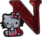 Strijk Embleem Alfabet Patch - Letter N - Hello Kitty Pailletten - 6cm hoog - Letters Stof Applicatie - Geborduurd - Strijkletters - Patches - Iron On