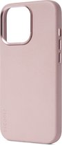 DECODED Leren Back Cover - iPhone 13 Pro - Hoogwaardig Europees Leer - Hoesje met Metalen Knoppen - Magnetische Technologie van Apple - Roze