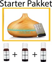 Aroma Diffuser Starter pakket- 3 Geur oliën  - Essential Pro - 550ml  - Light Wood - Afstandsbediening - RGB verlichting - LED verlichting - Grove Den ,  Sinaasappel, Rozemarijn - Private Lab