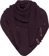 Knit Factory Jaida Gebreide Omslagdoek - Driehoek Sjaal Dames - Aubergine - 190x85 cm - Inclusief siersluiting