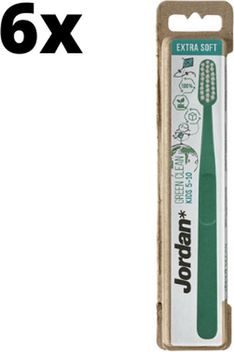 Goedkoopste 6x Jordan Tandenborstel Green Clean Kids Extra Soft - Voordeelverpakking