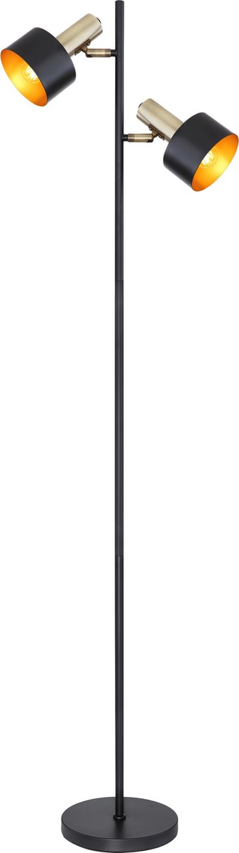 Globo vloerlamp Swinni - mat zwart goud - oud messing - 2 x E27 - 150cm hoog