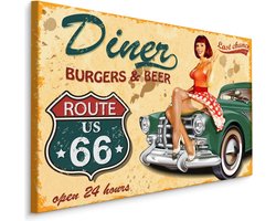 Schilderij - Route66, Diner, Burger & Beer, Premium Print