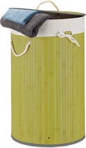 Relaxdays 1x wasmand bamboe - wasbox met deksel - 70 liter - rond - 65 x 41 cm - groen