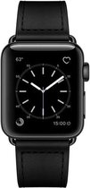 De Klip Deep Black - Leren Watch bandje geschikt voor Apple Watch 42mm, 44mm en 45mm - Luxe Watch bandje - Hoge kwaliteit leer - Stevige Clip Sluiting