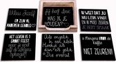 Onderzetters voor glazen - set nr 5 onderleggers - Hout - Leuke onderzetters met tekst , Zwarte , 6 stuks met een houder