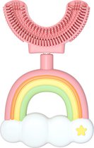 360 graden - U vormige baby tandenborstel - Roze Regenboog - 2 in 1 Tandenborstel - Bijtring / Teether - Zachte siliconen - Kinderen tandenborstel - Jongen/Meisje