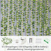 12x Klimop slingers met lichtjes van 20m en afstandsbediening (USB en batterij-versie) - Hedera plantenslinger met LED lichtgordijn - Sfeerverlichting - Kunstplant Fairy lights - Kerstverlich