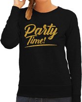 Party time sweater zwart met gouden glitter tekst dames  - Glitter en Glamour goud party kleding trui L