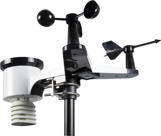 Alecto weerstation met anemometer, windvaan, regenmeter en temperatuursensor.