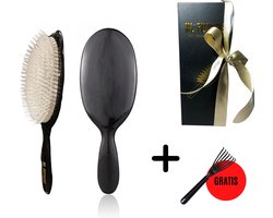 Haarborstel Wit Haar - Limited Edition Zwart – Massage - Borstel - Zwart - Cadeau verpakking - Kado - Zwijnenhaar - Zachte Haren - Extensions - Man - Vrouw - Jongen - Meisje - Trans