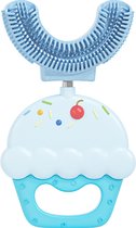 360 graden - U vormige baby tandenborstel - Blauw Taart Design - 2 in 1 Tandenborstel en Bijtring / Teether - Zachte siliconen - Kinderen tandenborstel - Jongen/Meisje