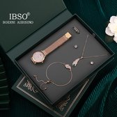 Boerni Aibisino Horloge Rosé  Ring , Armband, oorbellen en Ketting Rosékleurige luxe geschenk set luxe geschenk set | Crystal glass | Premium kwaliteit uurwerk Quartz Japan | Miner
