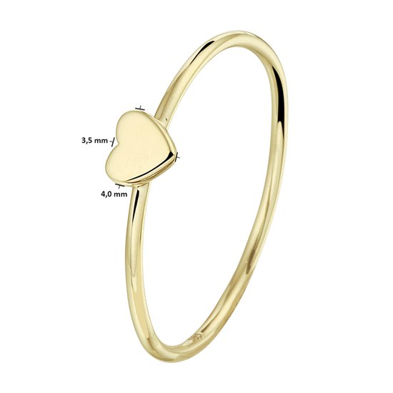 Bague dorée avec un dessus en forme de cœur, 3,5 mm de large et 4,0 mm de long.