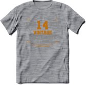 14 Jaar Legend T-Shirt | Goud - Zilver | Grappig Verjaardag Cadeau | Dames - Heren | - Donker Grijs - Gemaleerd - M