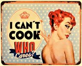 2D metalen wandbord "I can't cook" 25x20cm