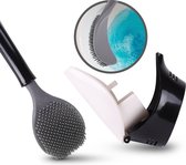 Ekostar Online Shopping - Elite Siliconen Wc Borstel met Houder - Toiletborstel met houder - Hygiënisch - Wc Borstel Hangend - Wit/Zwart