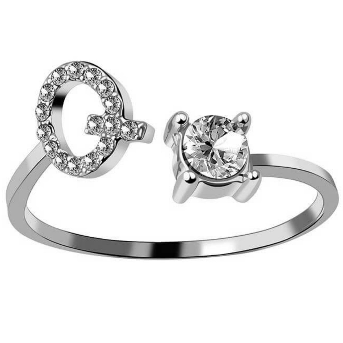 Ring Met Letter - Ring Met Steen - Letter Ring - Ring Letter - Initial Ring - Zilver Letter Q - Cadeautje voor haar