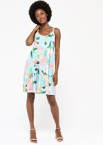 LOLALIZA Babydoll jurk met plantenprint - Turquoise - Maat 38