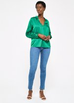 LOLALIZA Satijnen blouse met lange mouwen - Groen - Maat 44